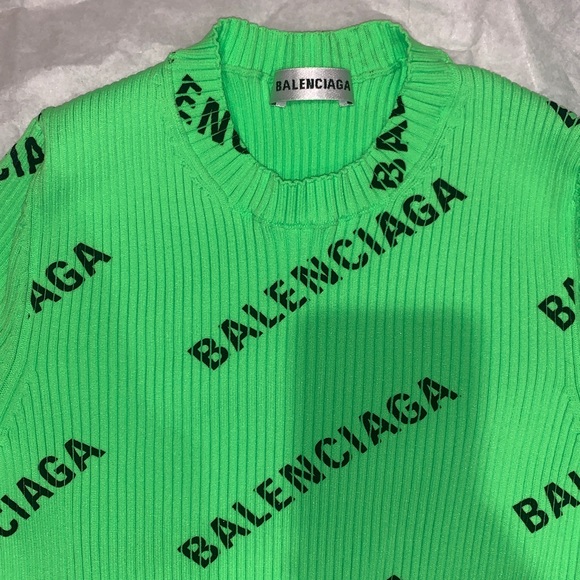 Balenciaga | Tops | Balenciaga Neon Green Logo Rib Top | Poshmark